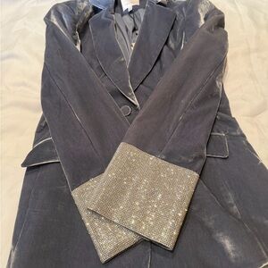 Cinq à Sept Gray Blazer with Silver Cuff Accents